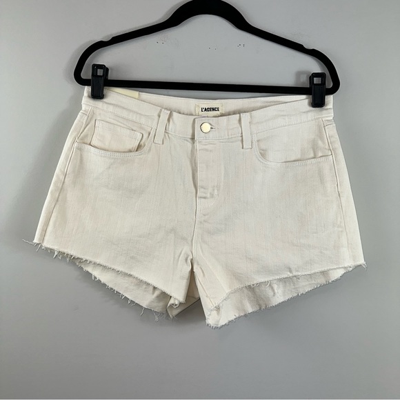 L’AGENCE Audrey Mid Rise Cut Off Shorts in Blanc Size 30 - Picture 4 of 8